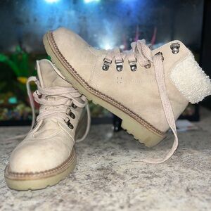 Cream Lace-Up Ankle Boots